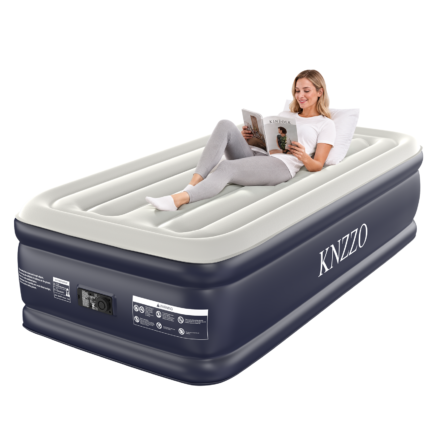Knzzo Twin XL Air Mattress, 18-Inch Raised Air Bed with Built-in Pump, Fast Inflation & Deflation, Comfortable Flocked Top for Guests, Home & Travel