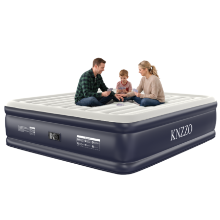 Knzzo King Air Mattress, 18-Inch Raised Air Bed with Built-in Pump, Fast Inflation & Deflation, Comfortable Flocked Top for Guests, Home & Travel